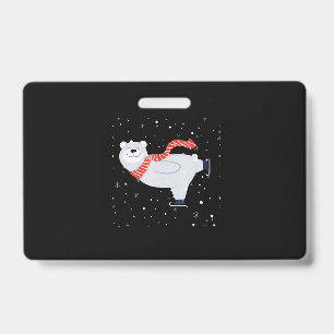 Tarjeta De Identificación Oso Polar Patinando En Navidad