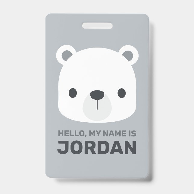 Tarjeta De Identificación Oso Polar Pequeño y Lindo con Nombre Personalizado (Parte frontal)