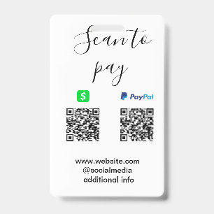 Tarjeta De Identificación Paga con Paypal Cashapp escanea para pagar QR agre