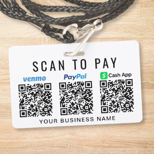 Tarjeta De Identificación Paga escaneando el código QR de Paypal Venmo CashA