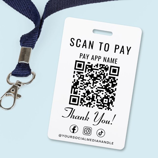 Tarjeta De Identificación Pagar con código QR en redes sociales (Scan to Pay QR Code Social Media Badge)