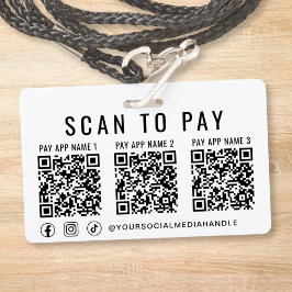 Tarjeta De Identificación Pagar con escaneo 3 Códigos QR de pago Redes socia