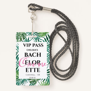 Tarjeta De Identificación Palm Tropical Greenery Palm Bachelorette Party VIP