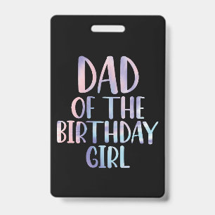 Tarjeta De Identificación Papa de la Cumpleañera Tie Dye Colorido Cumpleaños