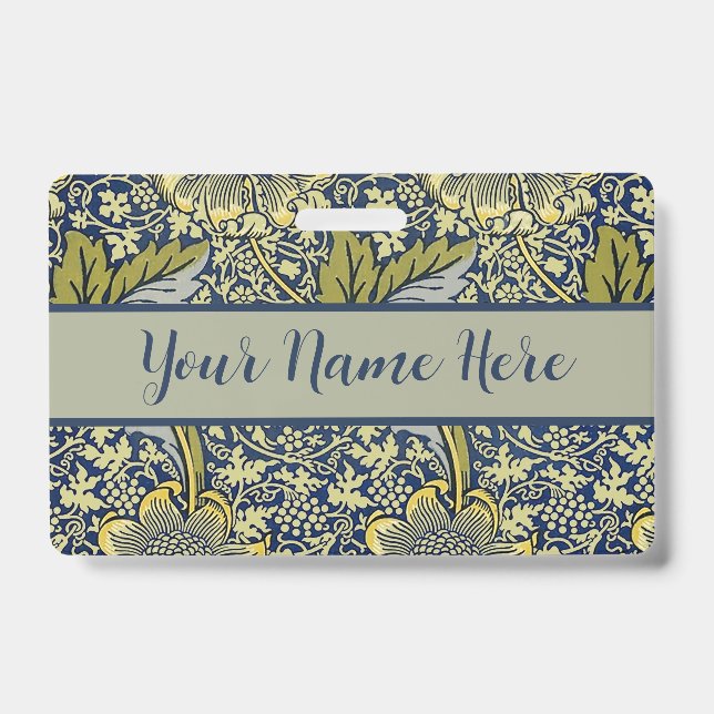 Tarjeta De Identificación Papel pintado floral azul William Morris Kennet (Parte frontal)