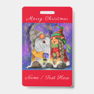 Tarjeta De Identificación Pareja abrazó a los gnomos cantando canción feliz 