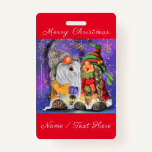 Tarjeta De Identificación Pareja abrazó a los gnomos cantando canción feliz