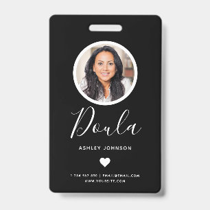 Tarjeta De Identificación Partera Doula Moderna Agrega Tu Foto Negra