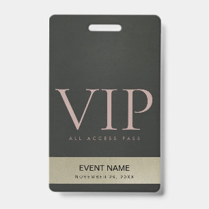 TARJETA DE IDENTIFICACIÓN PASE DE ACCESO A EVENTO VIP ACERO NEGRO GRIS ORO P