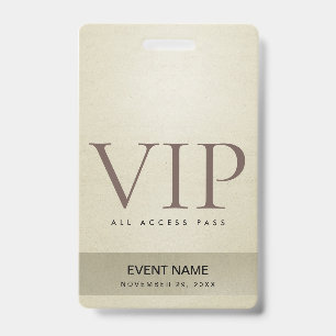 TARJETA DE IDENTIFICACIÓN PASE DE ACCESO A EVENTO VIP DE ORO PÁLIDO PLATA EL