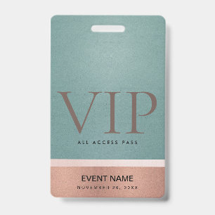 TARJETA DE IDENTIFICACIÓN PASE DE ACCESO A EVENTO VIP ROSE GOLD BLUSH PINK A