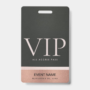 TARJETA DE IDENTIFICACIÓN PASE DE ACCESO A EVENTO VIP ROSE GOLD BLUSH PINK B