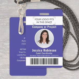 Tarjeta De Identificación Pase de acceso púrpura con el logotipo de código d