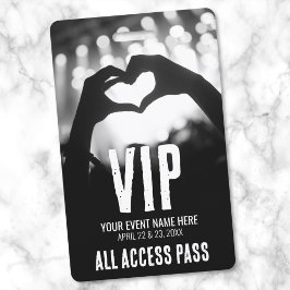 Tarjeta De Identificación Pase de Acceso Total a Evento Negro Blanco VIP