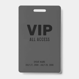 Tarjeta De Identificación Pase de Acceso Total al Evento VIP Black Gray Even