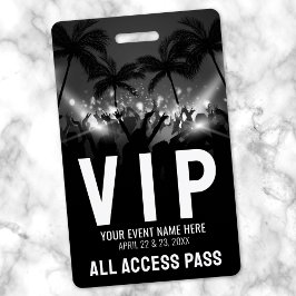 Tarjeta De Identificación Pase de Acceso Total Evento VIP Blanco Negro