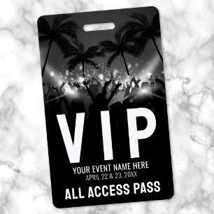 Tarjeta De Identificación Pase de Acceso Total Evento VIP Blanco Negro