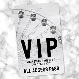 Tarjeta De Identificación Pase de Acceso Total Festival Negro Blanco VIP