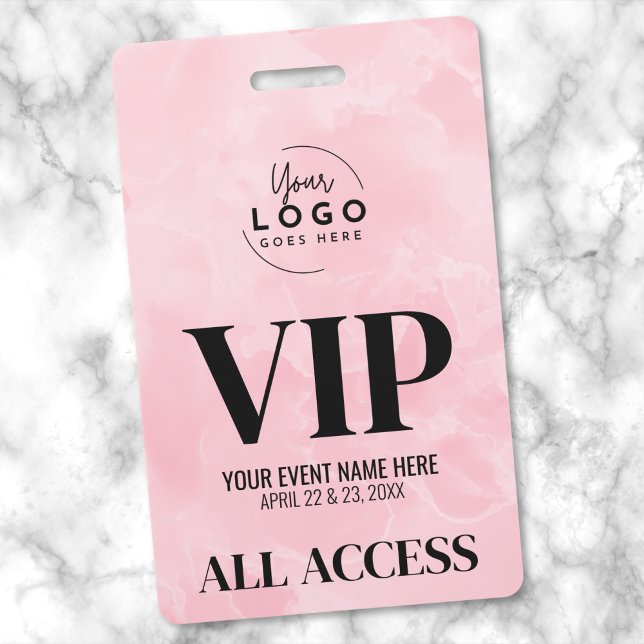 Tarjeta De Identificación Pase de Acceso Total Logo Pink Evento VIP (Girly Pink Event Your Logo All Access VIP Badge)