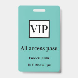 Tarjeta De Identificación pase de acceso total simple vip nombre del concier