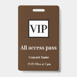 Tarjeta De Identificación pase de acceso total simple vip nombre del concier