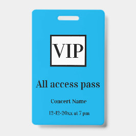 Tarjeta De Identificación pase de acceso total simple vip nombre del concier