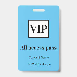 Tarjeta De Identificación pase de acceso total simple vip nombre del concier