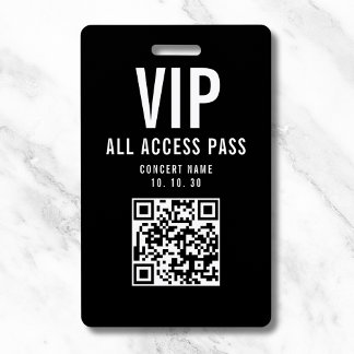 Tarjeta De Identificación Pase de Acceso Total VIP Blanco Negro Código QR Co