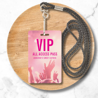 Tarjeta De Identificación Pase de Acceso Total VIP Cumpleaños Sweet Sixteen