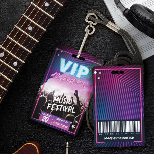 Tarjeta De Identificación Pase de acceso total VIP de neón rosa púrpura dive