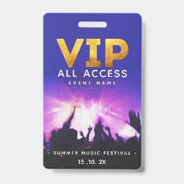 Tarjeta De Identificación Pase de Acceso Total VIP Festival de Conciertos