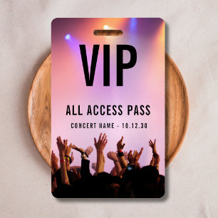 Tarjeta De Identificación Pase de acceso total VIP personalizado para evento