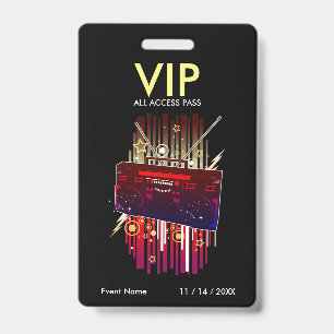 Tarjeta De Identificación Pase de Acceso VIP Boombox Blast
