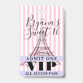 Tarjeta De Identificación Pase de acceso VIP para fiesta de cumpleaños 16 de
