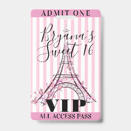 Tarjeta De Identificación Pase de acceso VIP para fiesta de cumpleaños 16 de