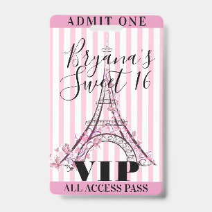 Tarjeta De Identificación Pase de acceso VIP para fiesta de cumpleaños 16 de