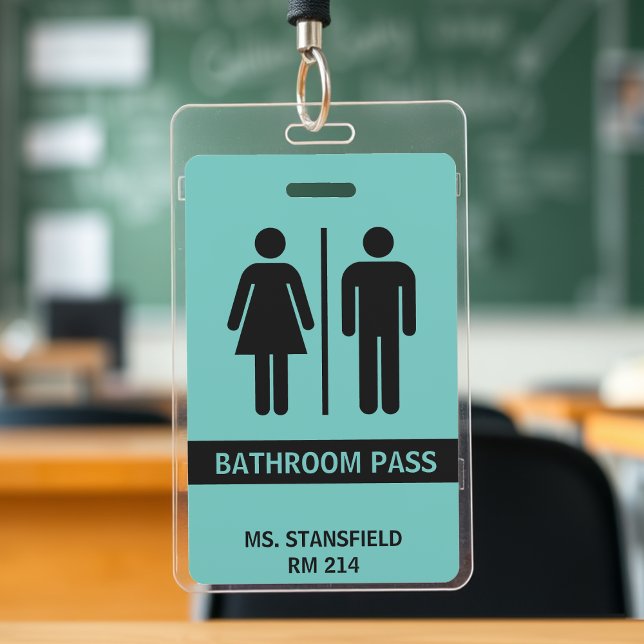 Tarjeta De Identificación Pase de baño en aula de la escuela de profesores (Teacher Student School Restroom Bathroom Pass Badge
)