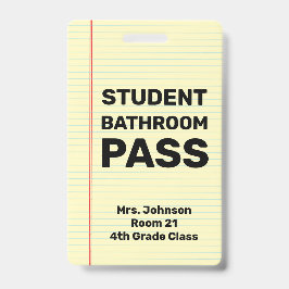 Tarjeta De Identificación Pase de baño para estudiantes personalizados