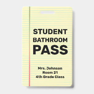 Tarjeta De Identificación Pase de baño para estudiantes personalizados