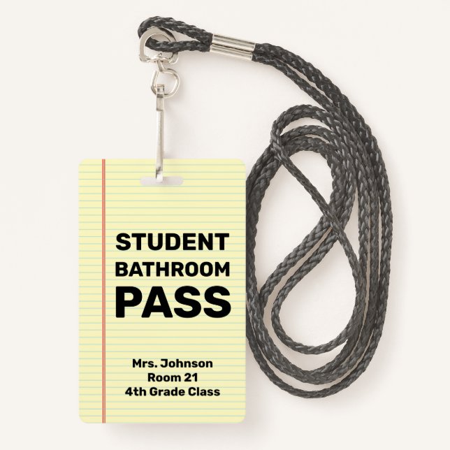 Tarjeta De Identificación Pase de baño para estudiantes personalizados (Anverso son cordón)
