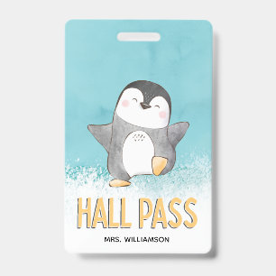 Tarjeta De Identificación Pase de Corredor Pingüino Adorable Profesor de Aul