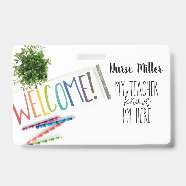 Tarjeta De Identificación Pase de Enfermera Escolar; Insignia, Arcoíris (Parte frontal)