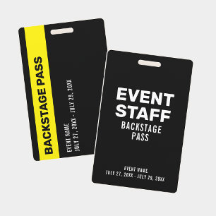 Tarjeta De Identificación Pase de Evento Tras Bastidores Personal de Evento