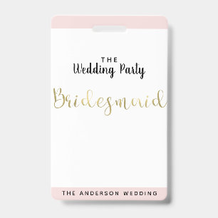 Tarjeta De Identificación Pase de fiesta de boda de oro de dama de honor
