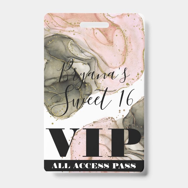 Tarjeta De Identificación Pase de fiesta VIP Ethereal Moody Pink Black Gold (Parte frontal)