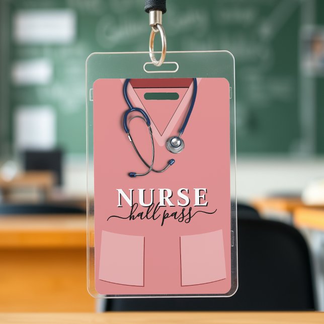 Tarjeta De Identificación Pase de Hall de Enfermera Camiseta Rosa Estetoscop (Nurse Scrubs Pink Shirt Stethoscope Hall Pass Badge
)