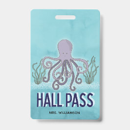 Tarjeta De Identificación Pase de Hall Pulpo Maestro Escuela del Mar