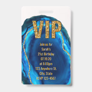 Tarjeta De Identificación Pase de Invitación de Cumpleaños VIP Geoda Ágata A
