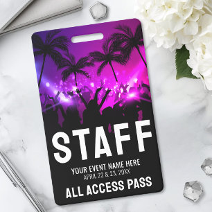 Tarjeta De Identificación Pase de personal de evento tras escenario