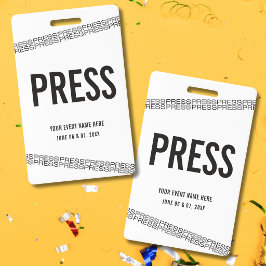 Tarjeta De Identificación Pase de Prensa de Acceso Total al Concierto Blanco